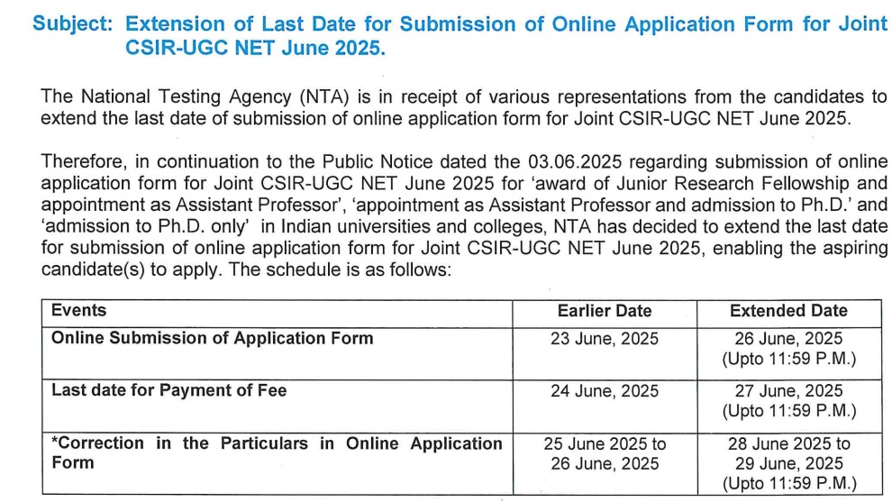 CSIR NET 2025 notice