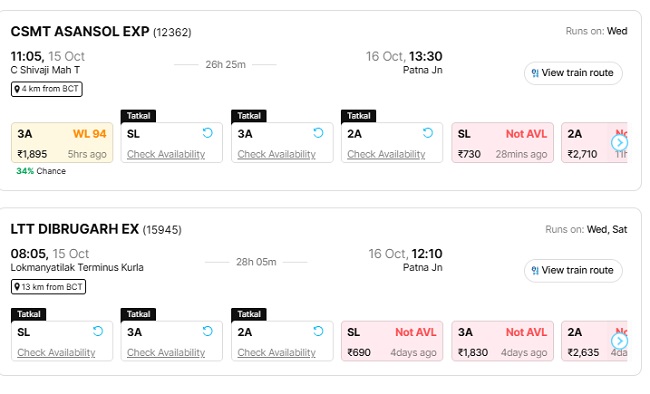 15 0ctober mumbai to patna 2