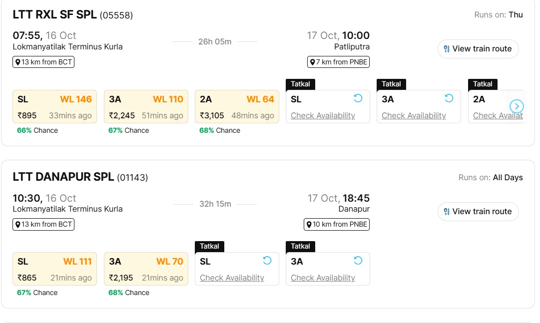 16 0ctober mumbai to patna