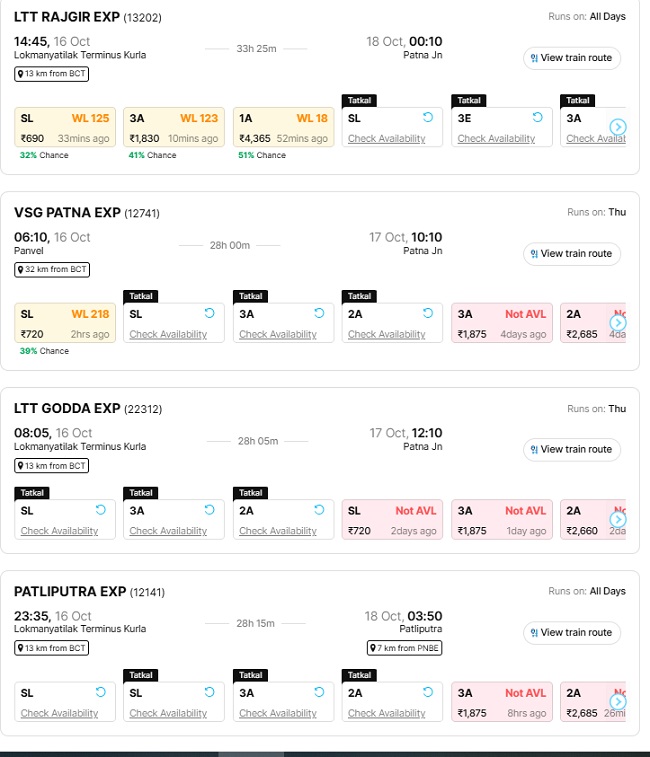 16 0ctober mumbai to patna 2