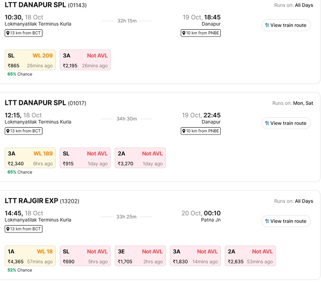 18 0ctober mumbai to patna