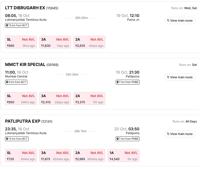 18 0ctober mumbai to patna 2