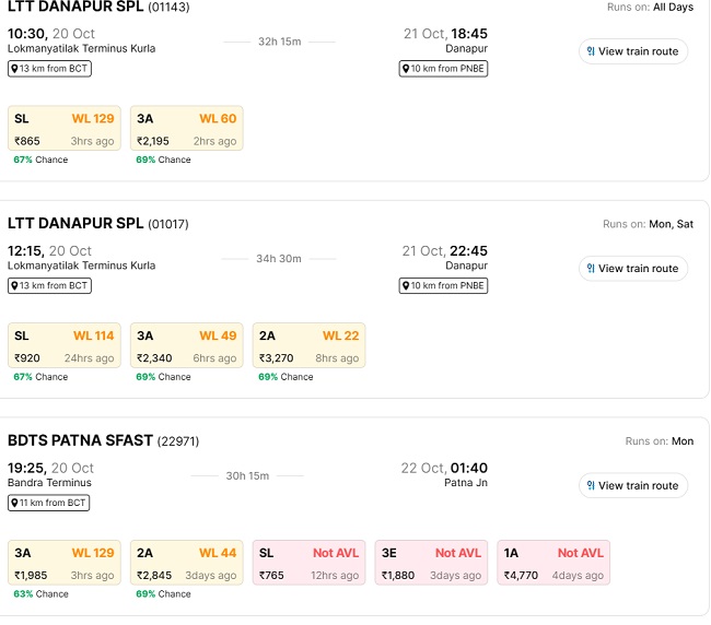 20 0ctober mumbai to patna