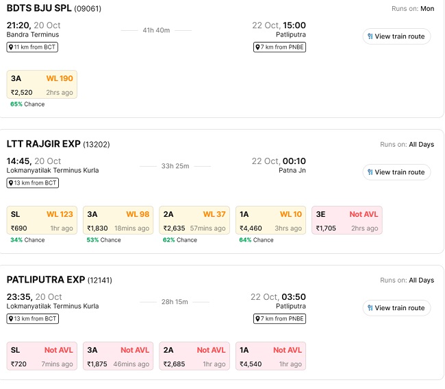 20 0ctober mumbai to patna 2