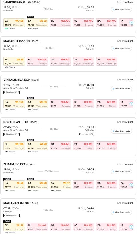 DELHI TO PATNA 17 OCTOBER 2