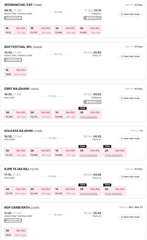 DELHI TO PATNA 17 OCTOBER 3