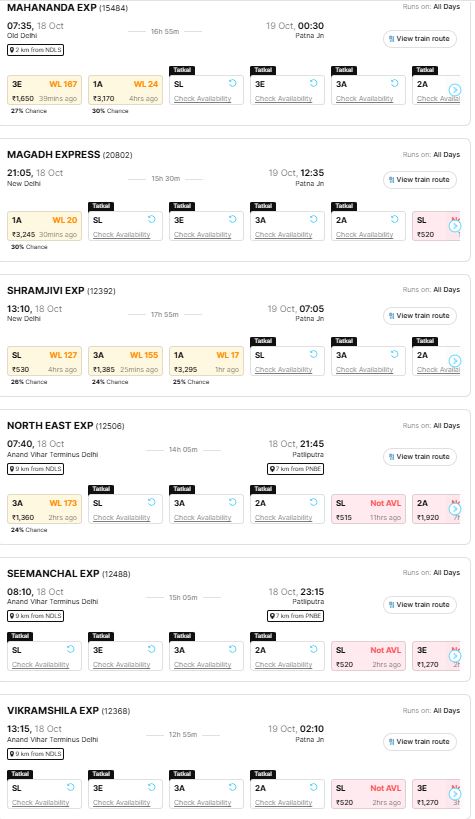 DELHI TO PATNA 18 OCTOBER 1