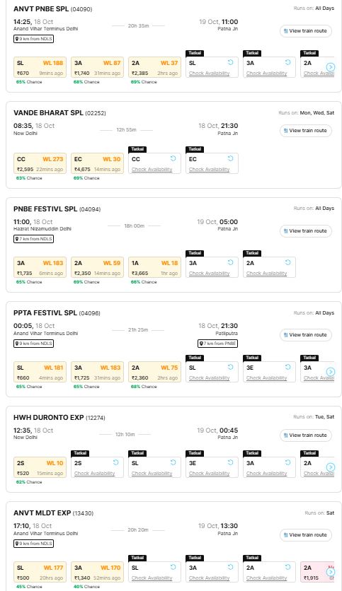 DELHI TO PATNA 18 OCTOBER