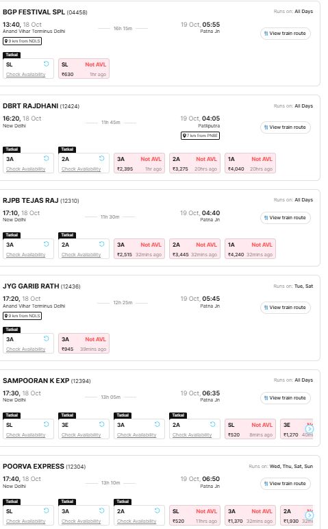 DELHI TO PATNA 18 OCTOBER 2