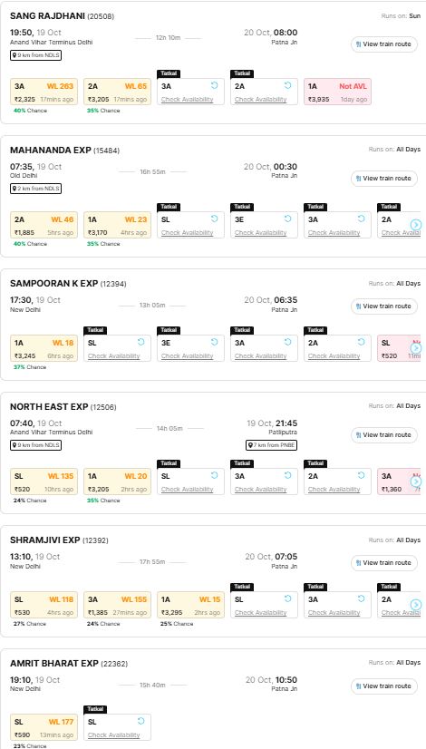 DELHI TO PATNA 19 OCTOBER 2