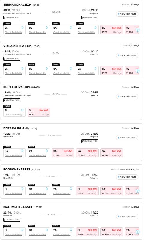 DELHI TO PATNA 19 OCTOBER 3