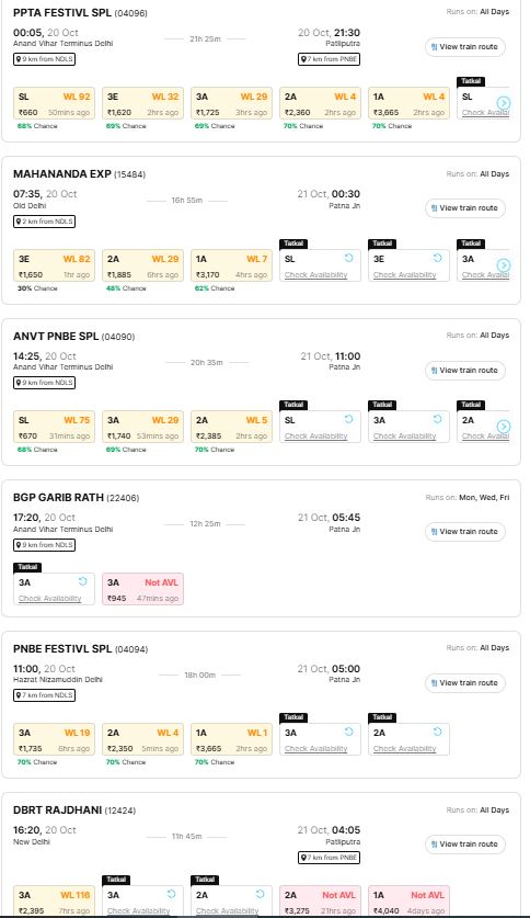 DELHI TO PATNA 20 OCTOBER 3