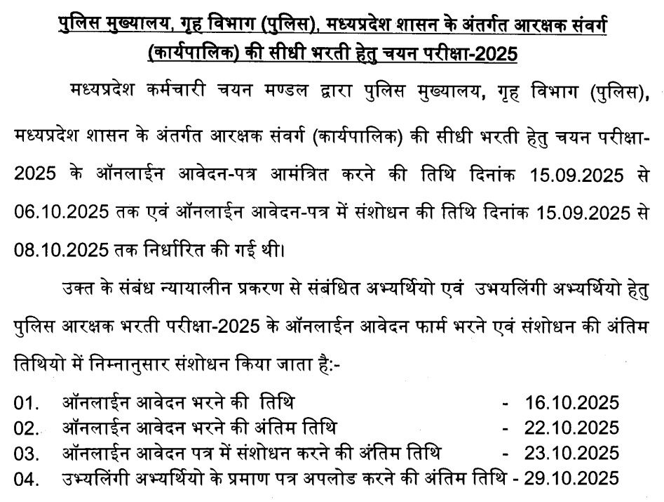 MP Police Bharti 2025 new dates