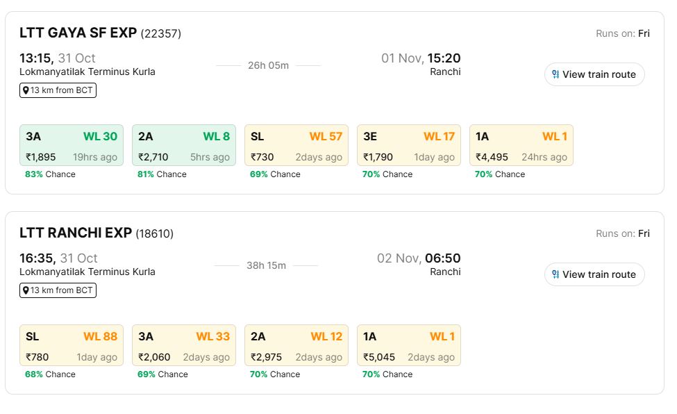 mumbai to ranchi 31 october