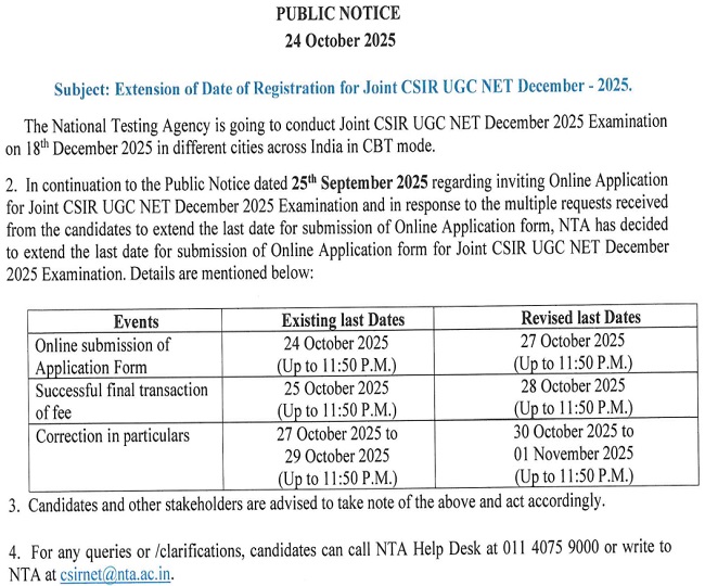 CSIR NET 2025 notice