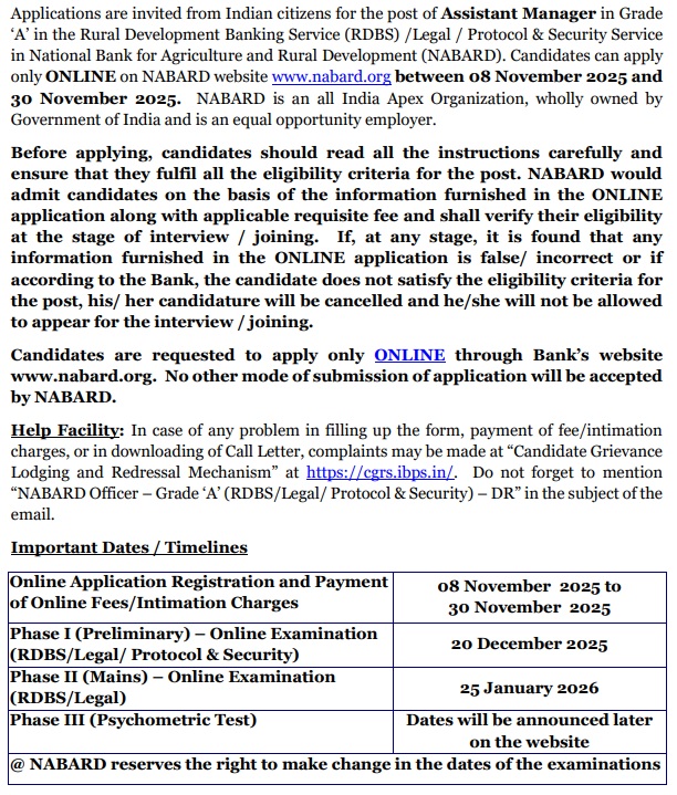 NABARD Recruitment 2025 notification
