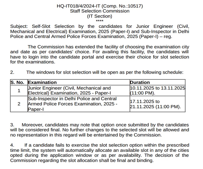 SSC Self Slot Booking 2025