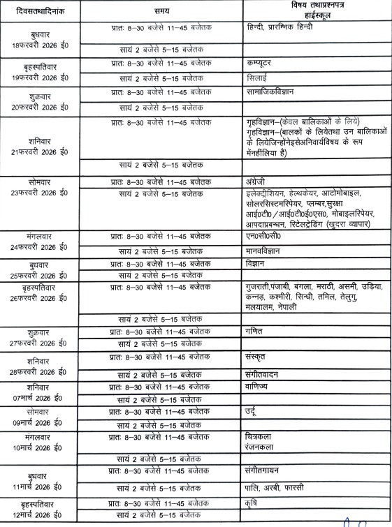 up board 10th date sheet 2026