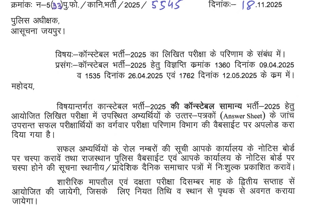 Rajasthan Police Constable Result