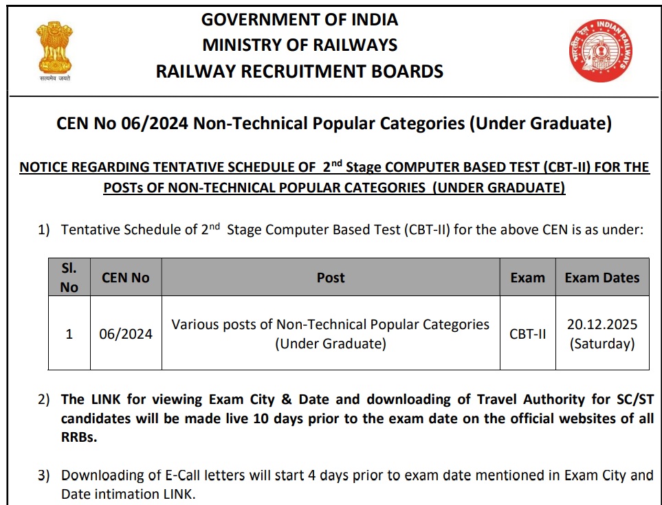 RRB NTPC UG CBT 2 Date
