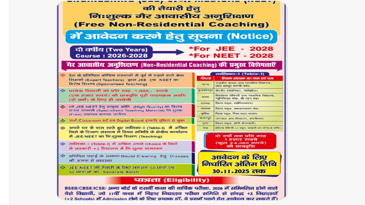 bihar free coching yojna