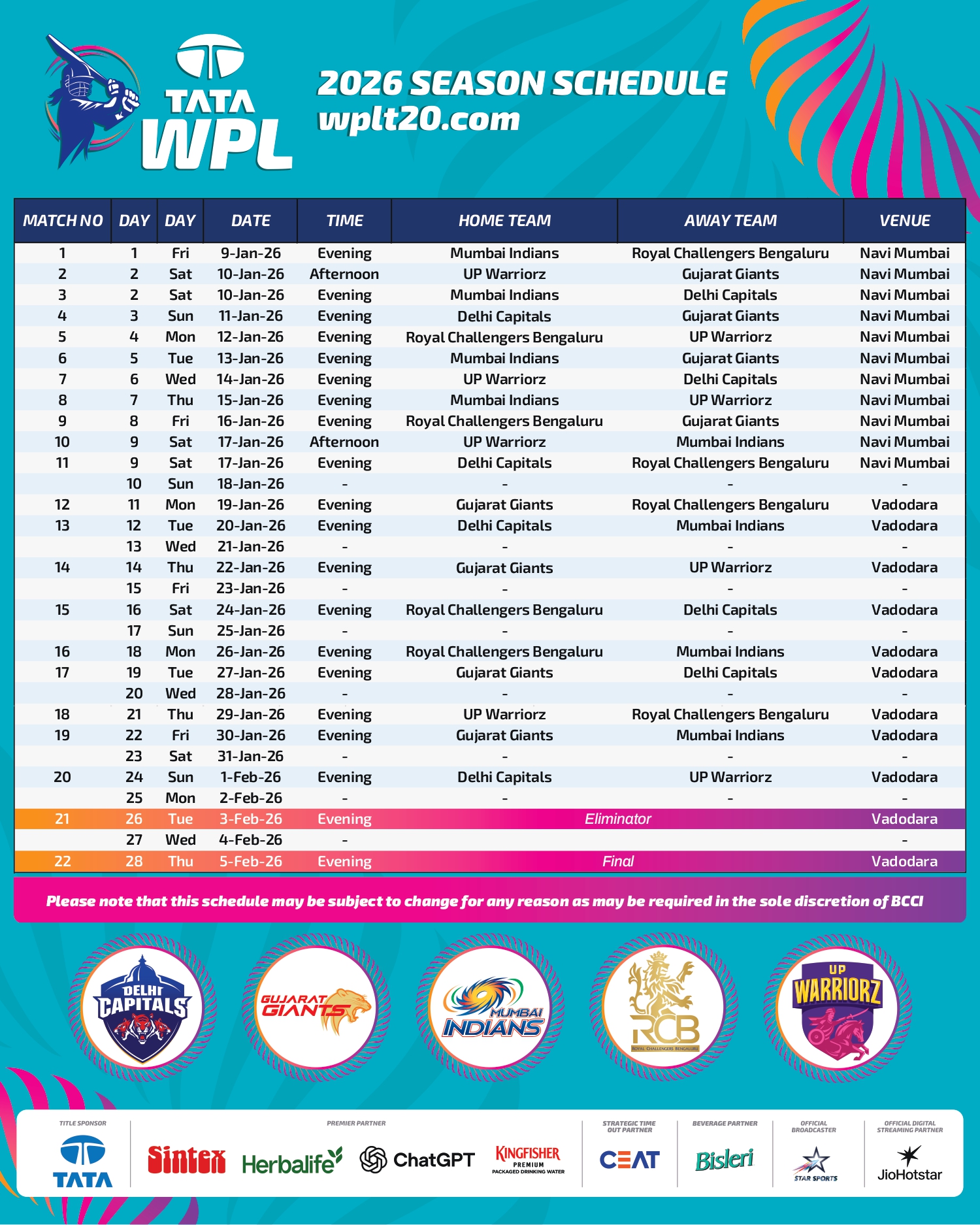 wpl 2026 Full schedule