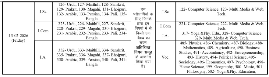 bihar board 12th date sheet 2026