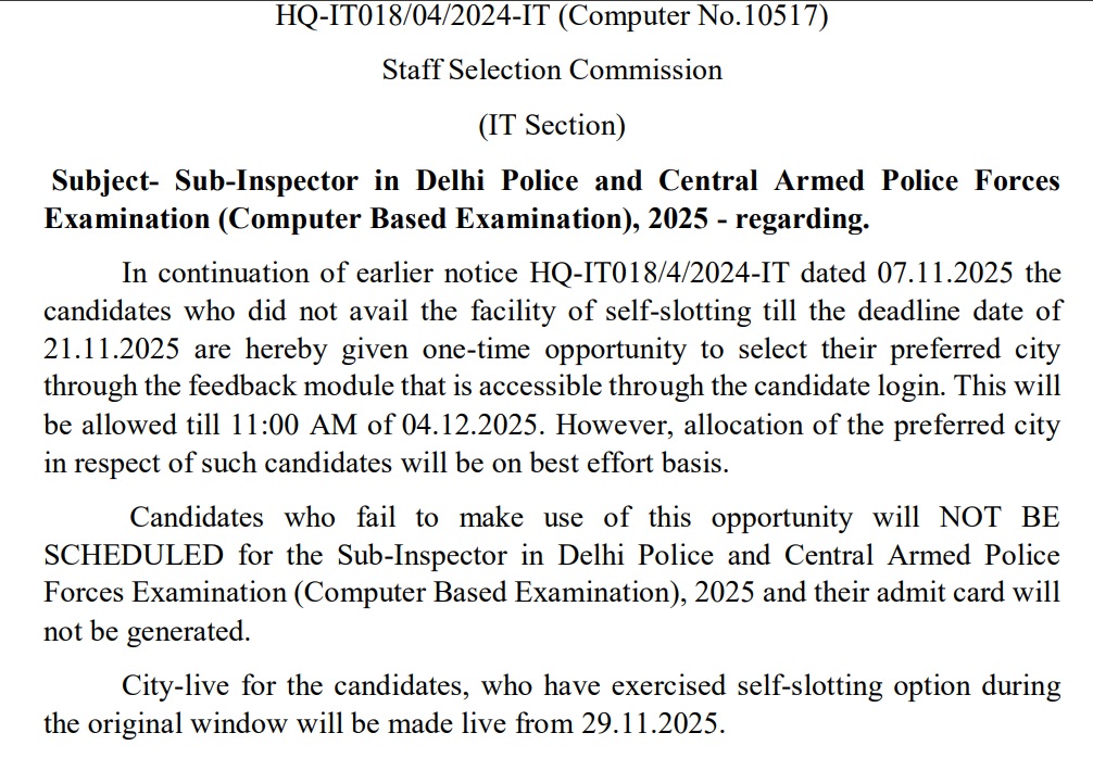 ssc cpo 2025 notice