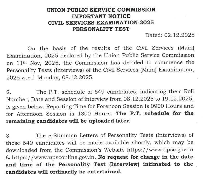 UPSC CSE Interview Date