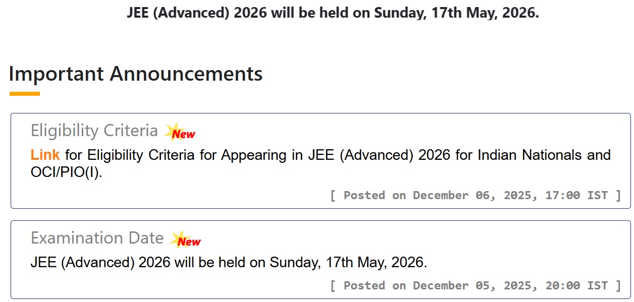 JEE Advanced 2026 exam date
