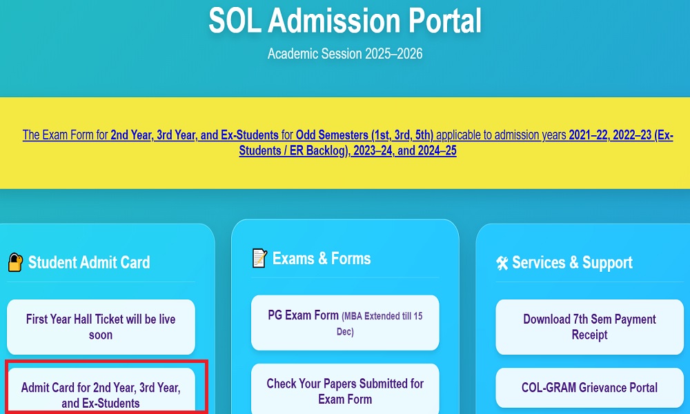 DU SOL Admit Card 2025 link