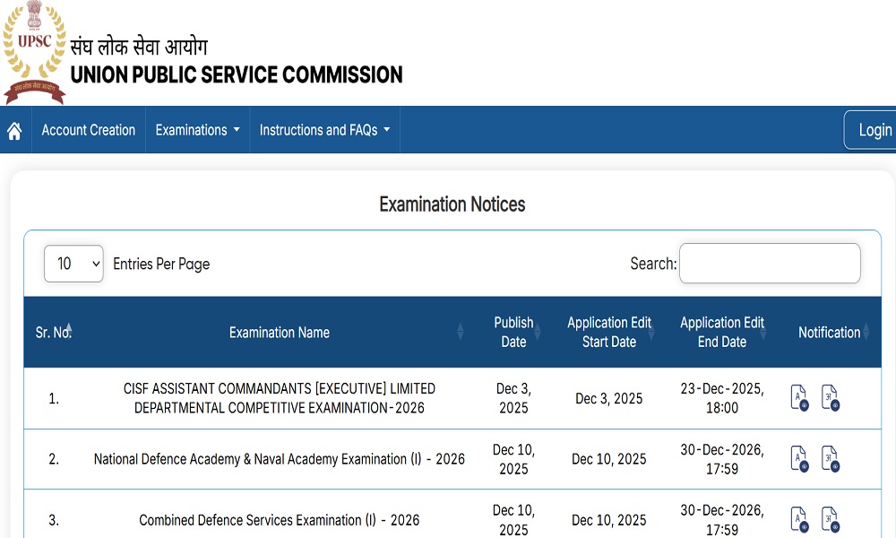UPSC NDA CDS 1 2026 notification