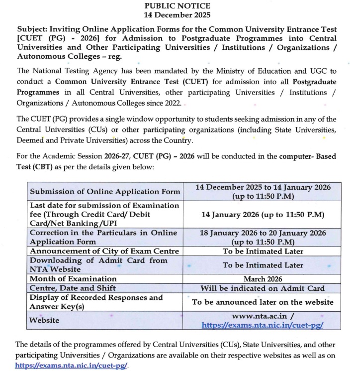 cuet pg 2026 notice