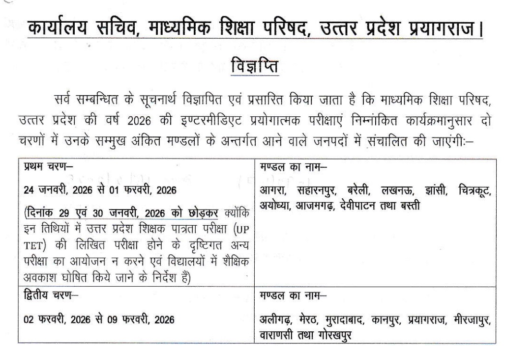 UP Board Practical Date