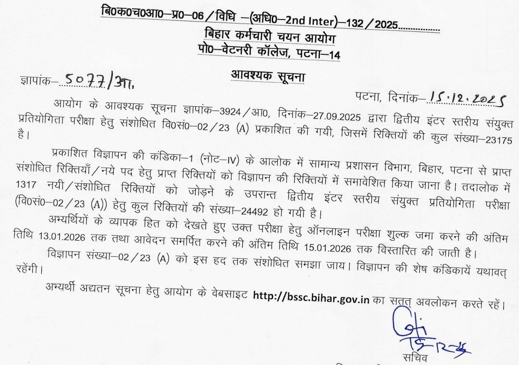BSSC Bihar 2nd Inter Level Recruitment 2025