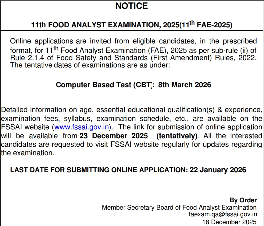 FSSAI Food Analyst Application Form