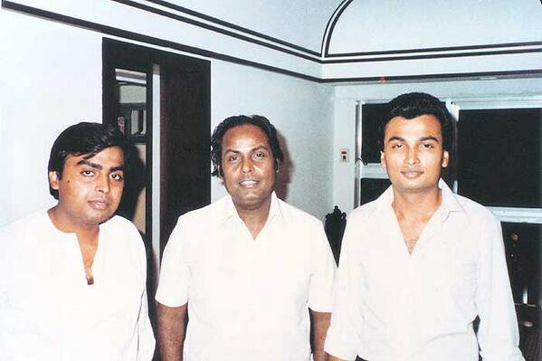 Industrialist Dhirubhai Ambani With Sons Anil and Mukesh On The Occasion of  Vimal Plant Inauguration