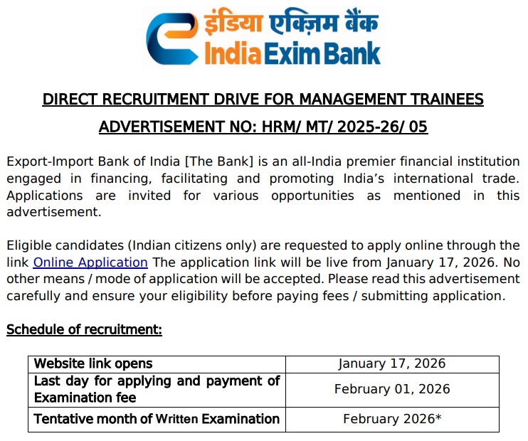 India Exim Bank Recruitment