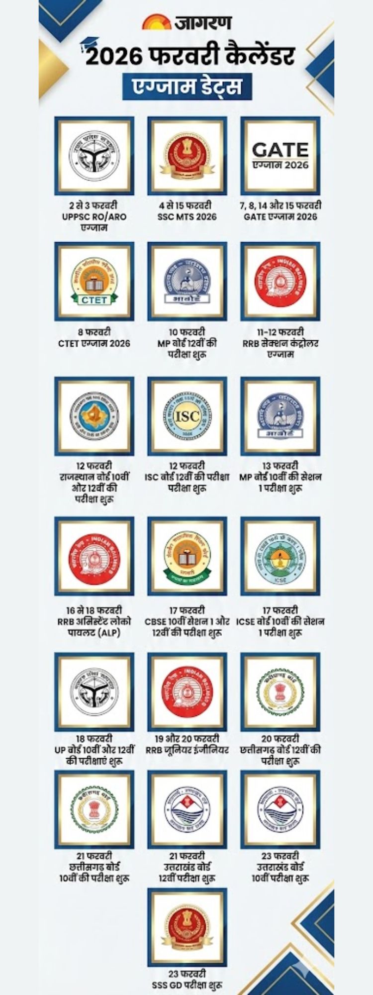 Jagran February Calendar Exam Dates