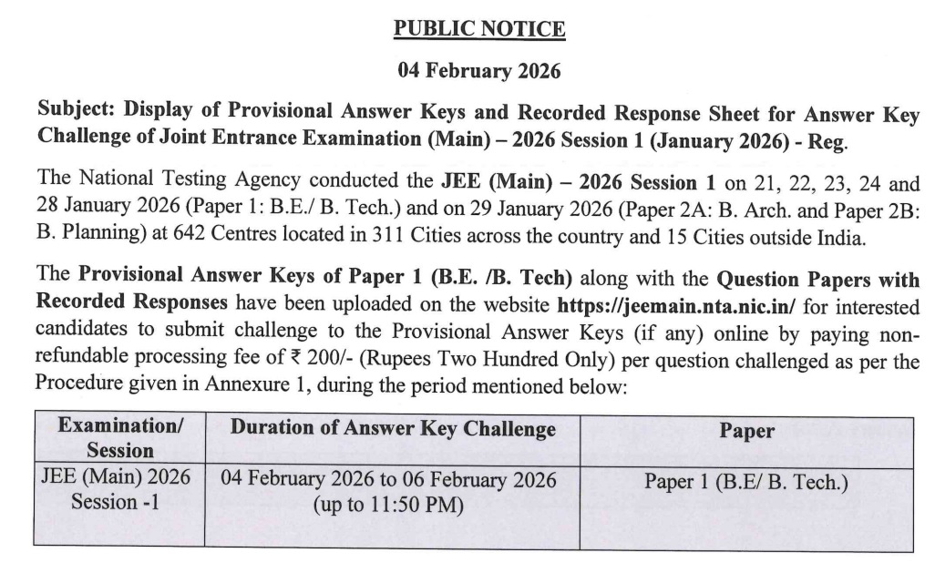 JEE Main Answer Key