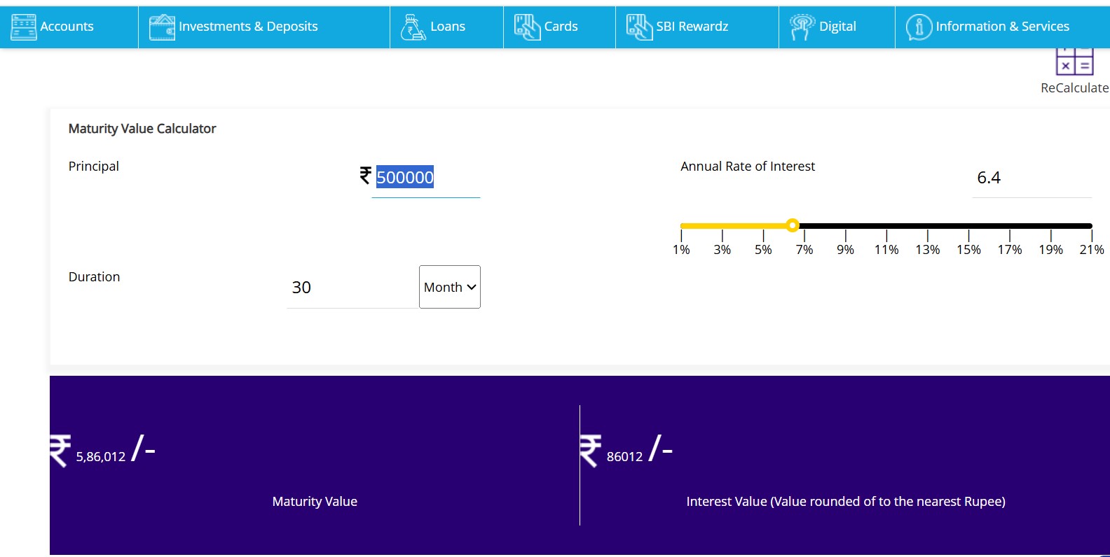SBI FD calculation