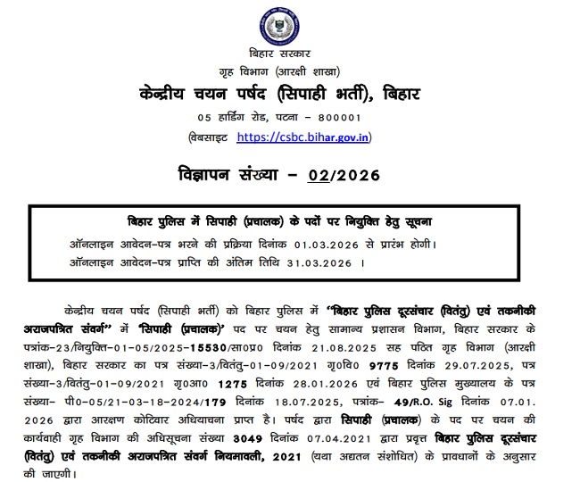 CSBC Bihar Police Bharti 2026
