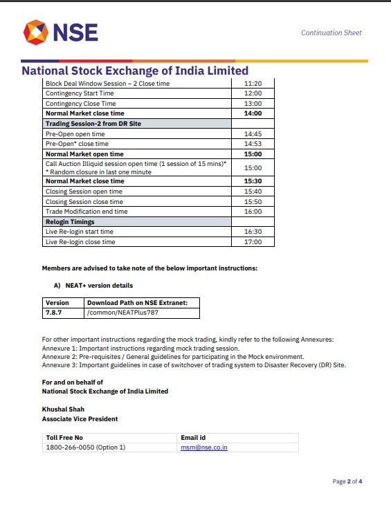 NSE mock time period