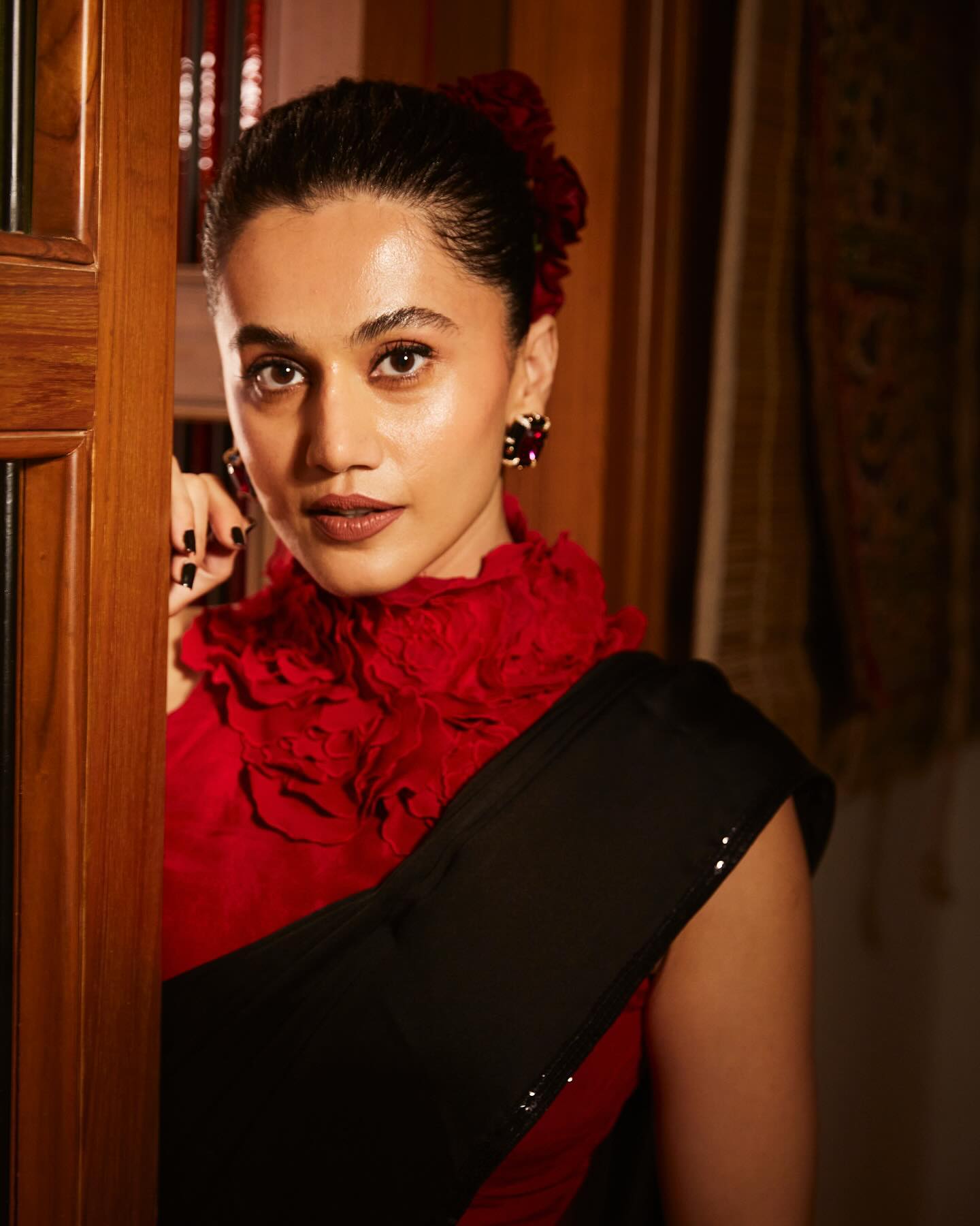 Photo shared by Taapsee Pannu on July 28, 2024 tagging @nachiketbarve, @amandeepkaur87, @hairbyseema, @karishma.joolry, @evaniapannu, and @vijitgupta. May be an image of 1 person and makeup. (1)