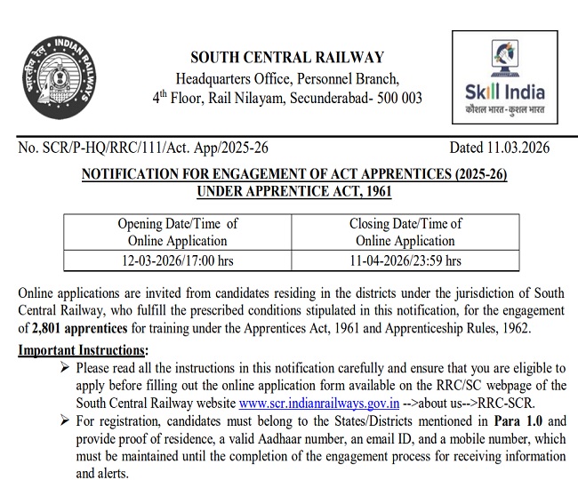 Railway Recruitment 2026 notification
