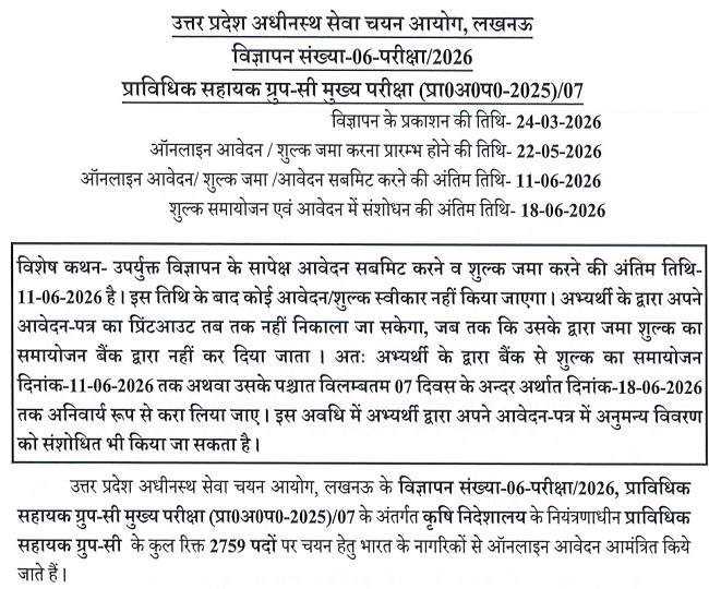 UPSSSC Recruitment 2026 notification
