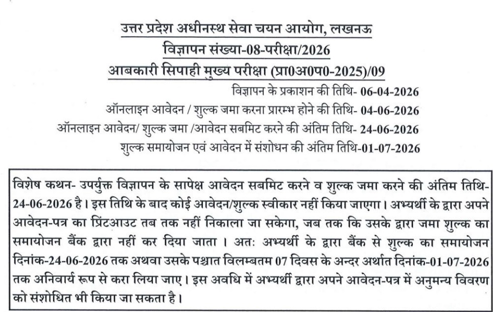 UPSSSC Excise Constable Vacancy