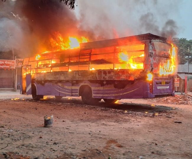 Supaul Bus Fire Chhatapur Mob Attacks Police Station1
