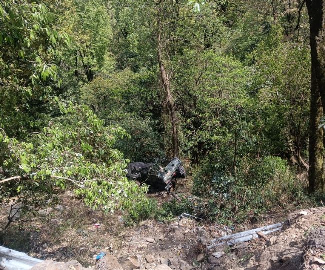 army vehicle falls into gorge