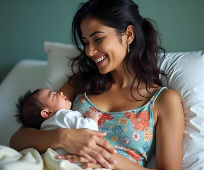 Mother breastfeeding milk baby